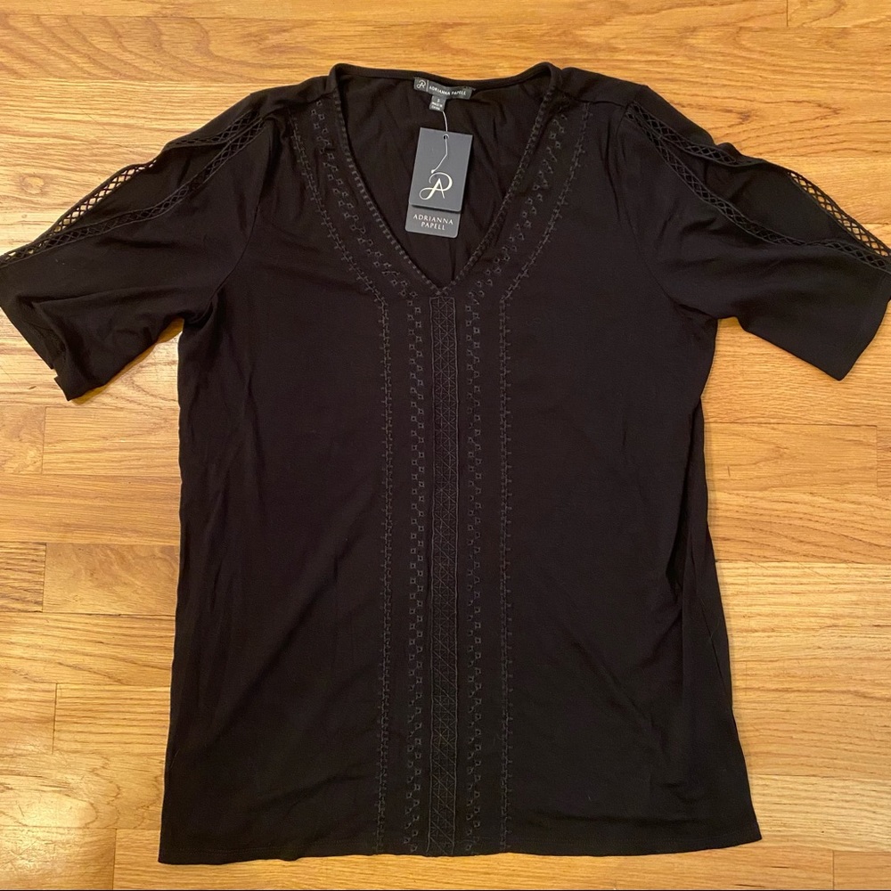 Adrianna Papell S Bkack Embroidered Shirt NWT